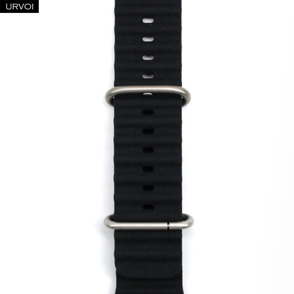 URVOI Ocean Band for Apple Watch Ultra 4 3 2 Strap Series 12 11 10 SE Sport Band for iWatch Silicone Wristband Black Buckle 49mm