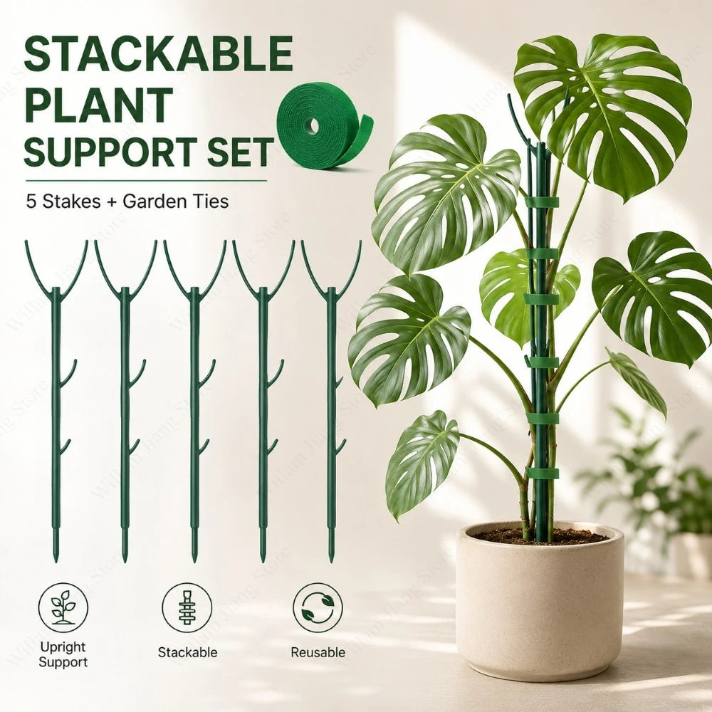 Climbing Plant Support Stakes Stackable Tall Poles with Ties Durable Plant Stem Holder for Indoor Outdoor Balcony Gardening