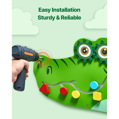 SucceBuy 9-Activities Crocodile Kids Busy Hanging Board Toy Montessori Early Learning Puzzle Decor Panels Toys for Children Gift