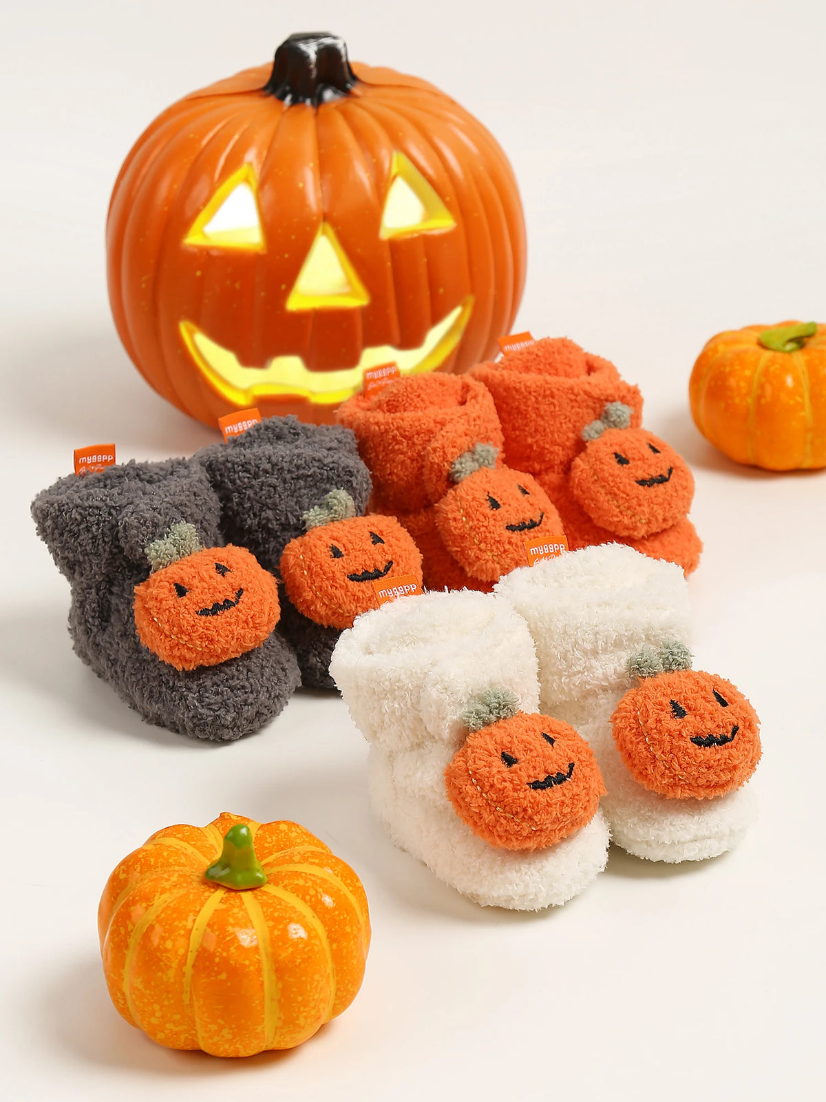 Halloween Pumpkin Baby Booties Stay On Slipper Winter Warm Soft Shoes Newborn Crib Sock Shoes