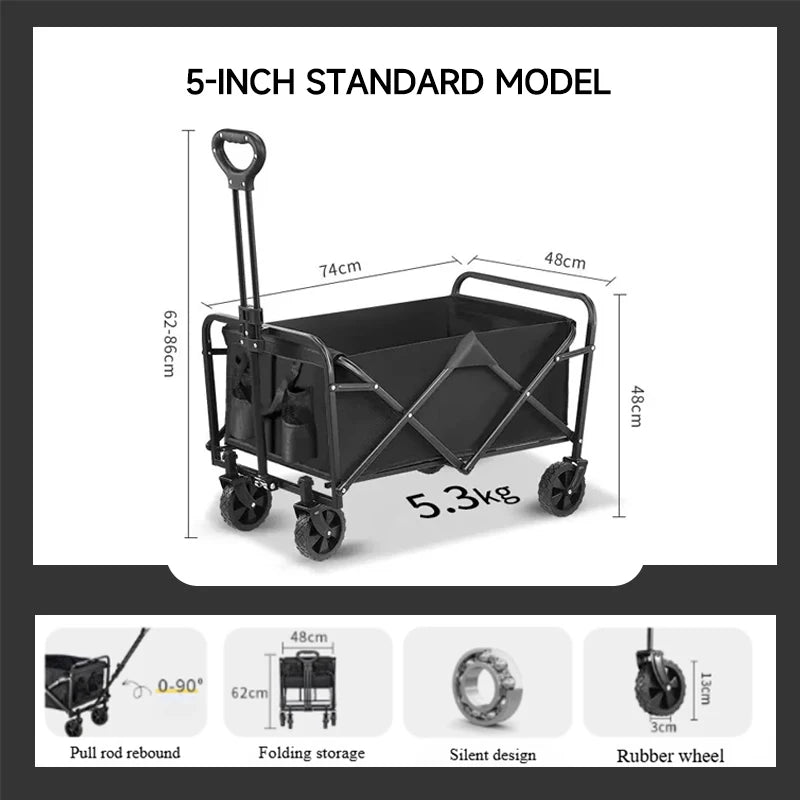 Camping Cart Foldable Trolley Outdoor Picnic Portable Hand-Pull Cart Camping Trailer Camping