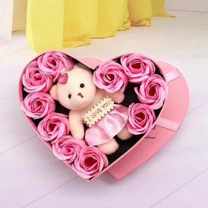 【P】Flower Red Pink Soap Rose Love Gift Box With Bear Valentine's Day Mother's Day Anniversary Gift Wedding Party Decorations