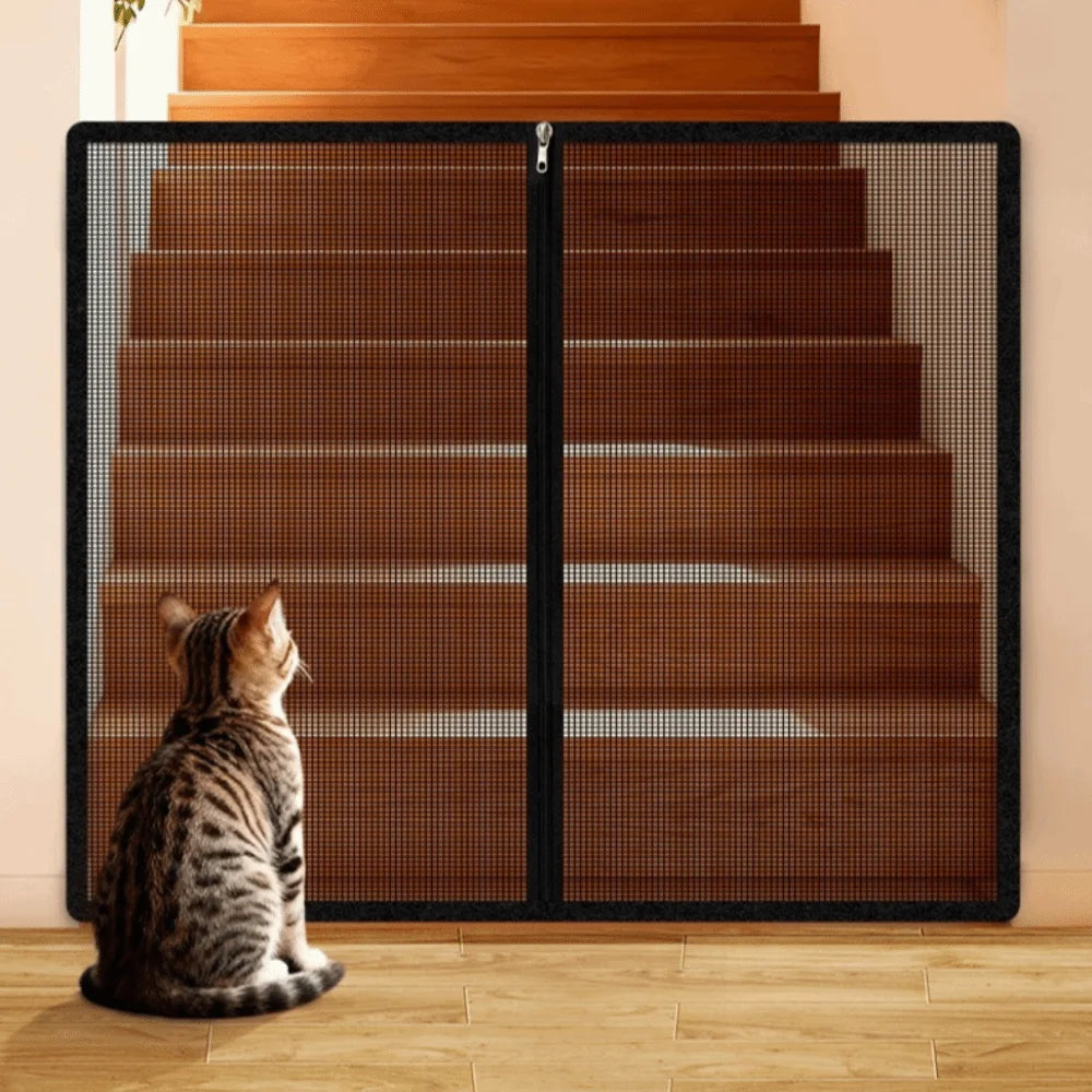 New Metal Mesh Dog Barrier Fences Breathable with Zipper Net Stairs Gate Easy to Install Folding Dog Safety Fence for Cats Dogs