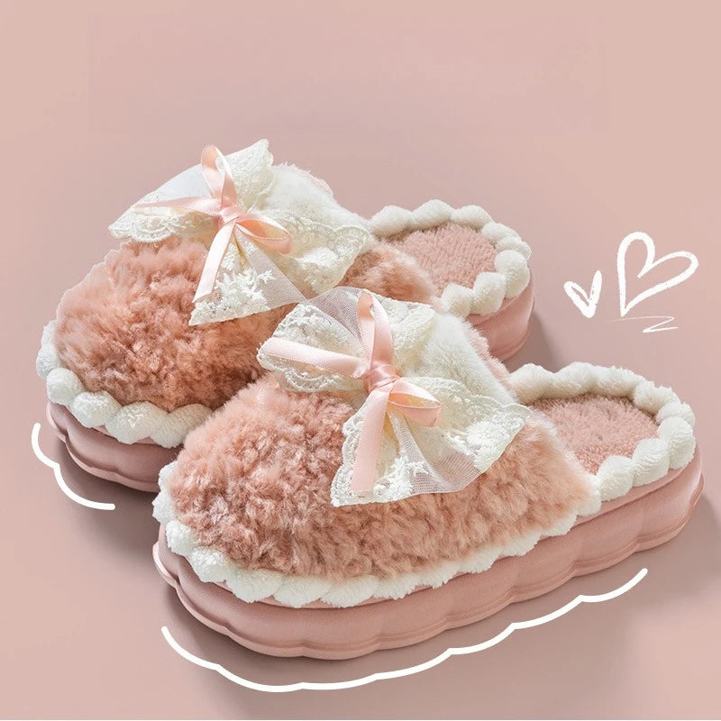 2026 New Women's Plush Slippers - Bow Detail Winter House Shoes, Ultra-Soft Non-Slip Indoor Slippers for Home&Maternity Comfort