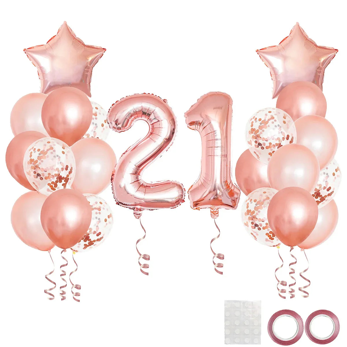 25pcs Rose Gold Mixed Balloons 10 15 16 18  20 21 25 30 35 40 50th Birthday Party Decorations  Woman Birthday Anniversary Decor