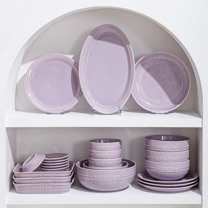 LingAo--Ceramic Purple Household High Appearance Level Solid Color Bowl, Plate, Soup Bowl, Tableware Set