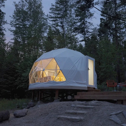 Luxury Geodesic Dome Glamping Tent, Waterproof Outdoor Round Shelter with Private Bathroom for Resort Holiday Accommodation