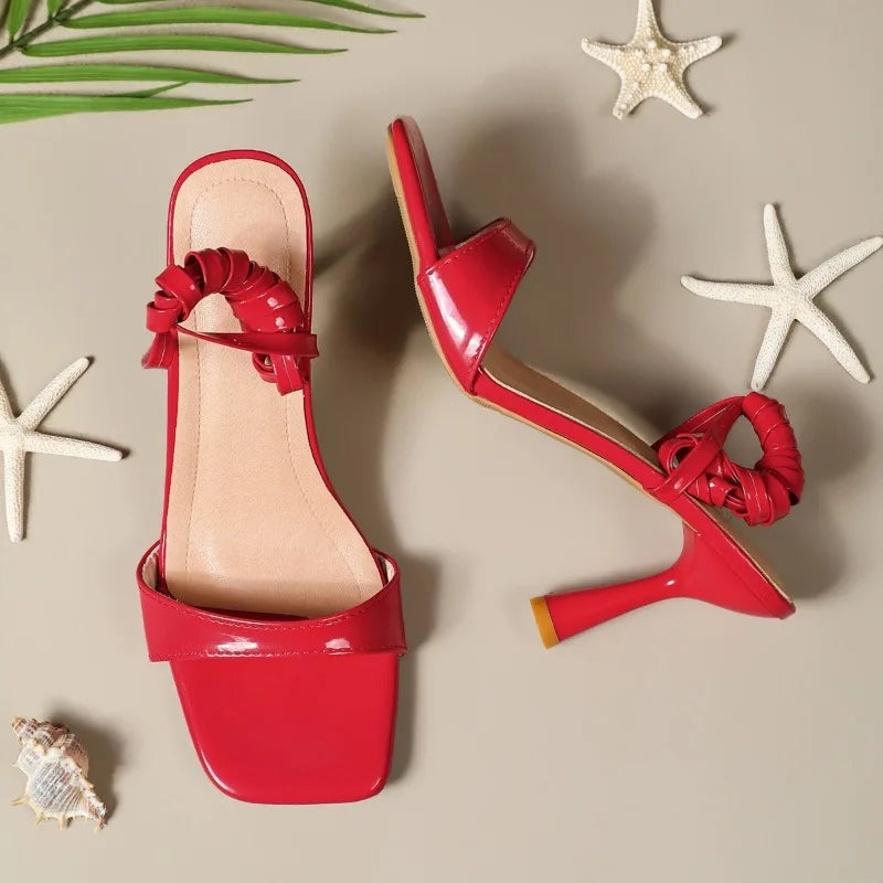 Red Elegant High Heels Sandals for Women Ankle Cross-Tied Stiletto Heeled Party Shoes Woman Plus Size 36-43 Pointed Toe Sandals