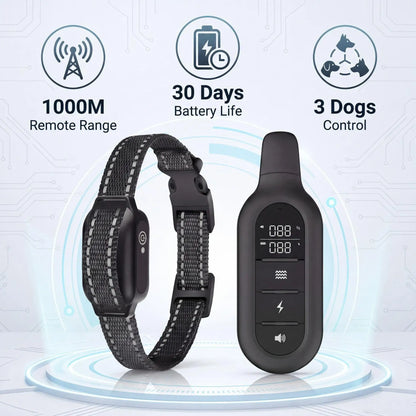 1000M Dog Training Collar Remote Control, Waterproof Rechargeable Dog Bark Collar with Shock Vibration Modes for All Dogs