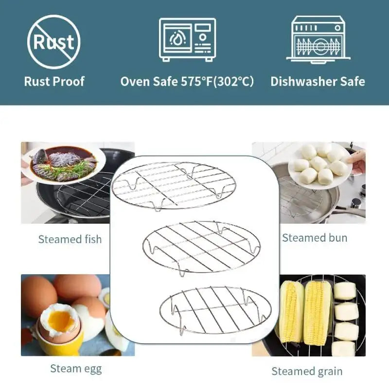 6/7/8 Inch Round Cooling Rack Stainless Steel Cooking Steaming Roasting Rack for Oven Pot Air fryer Pressure Cooker Cake Pan