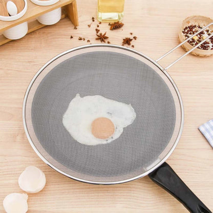 Stainless Steel Oil Proof Mesh,Easy Clean Splatter Guard for Frying Fish Meat,Oil Splatter-Screen with Grip Handle for Kitchen