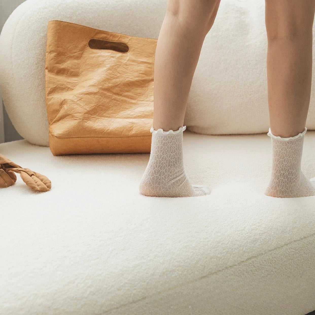 Wabi-sabi wind lamb wool three-person sofa combination light luxury small apartment designer creative beauty reception