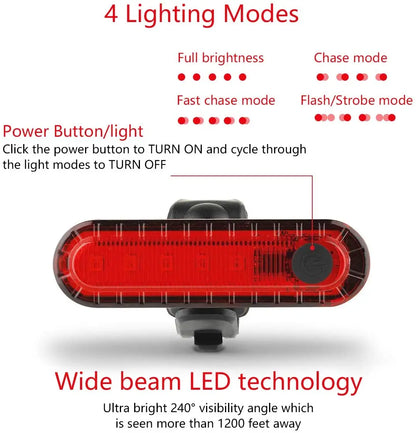 Rear Bike Tail Light USB Rechargeable Ultra Bright Taillights Fit On Bicycle Easy to Install for Cycling Safety Bicycle Light