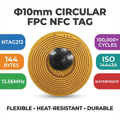10mm FPC NFC Tag NTAG213 Rewritable Sticker for iPhone Android Devices Mini RFID Sticker 144 Bytes for Smart Home Automation