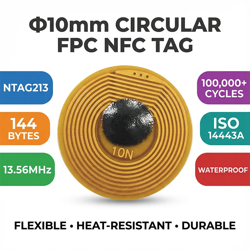 10mm Diameter High Temperature RFID NFC FPC Tags NXP NFC213 Mini Cards 13.56MHz Anti-Fake Anti-Metal Passive RF Card