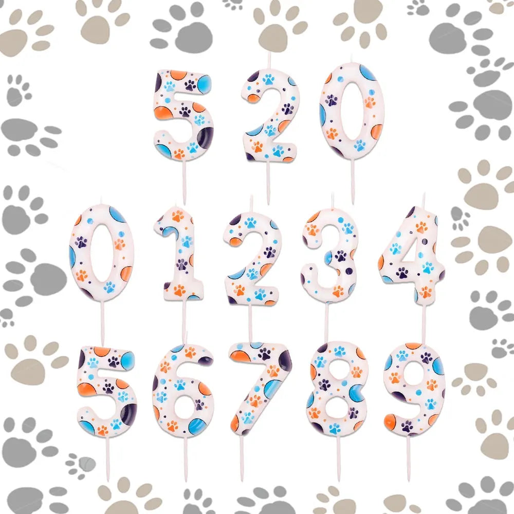 Cute Puppy Paw Print Number Birthday Cake Candle Kawaii Puppy Cake Candles Baking Individually Pack 3D Adorable Cake Decorations