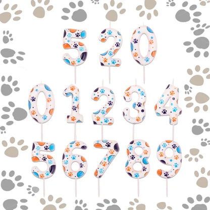 Cute Puppy Paw Print Number Birthday Cake Candle Kawaii Puppy Cake Candles Baking Individually Pack 3D Adorable Cake Decorations