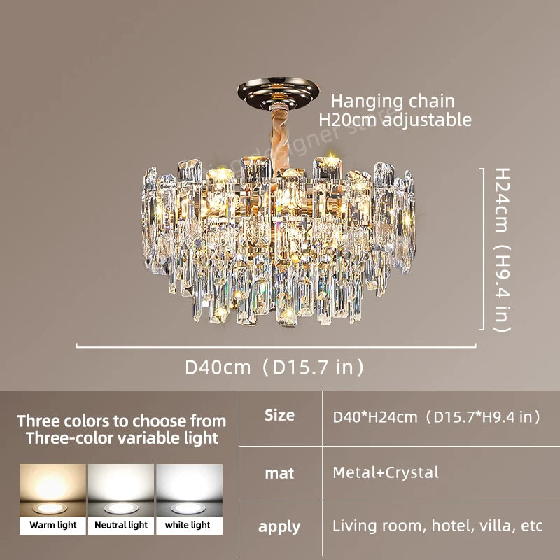 Loft Pendant Lighting Crystal Chandelier Ceiling for Dining Room Modern Led Ceiling Hanging Lamp for Living Room Villa