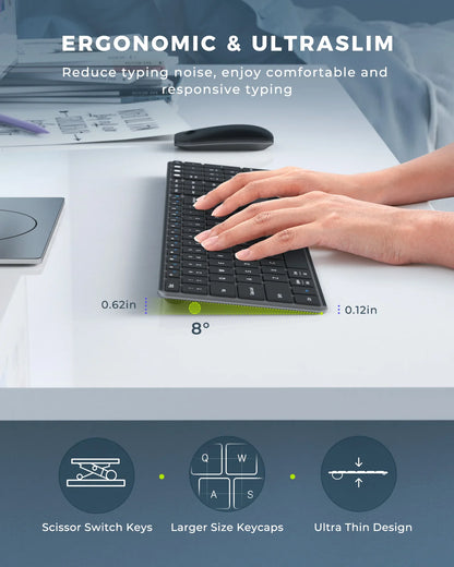 Wireless Bluetooth Keyboard and Mouse Combo Multi-Device Rechargeable Slim Keyboard and Mouse for Win 8 10 MacBook Pro Air iPad