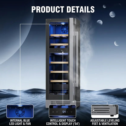 Wine Fridge Cooler 12 Inch Wine Fridge Hold 17 Bottles, Wine Refrigerator Glass Door Built-in Wine Storage Cabinet For Home Kitchen Bar