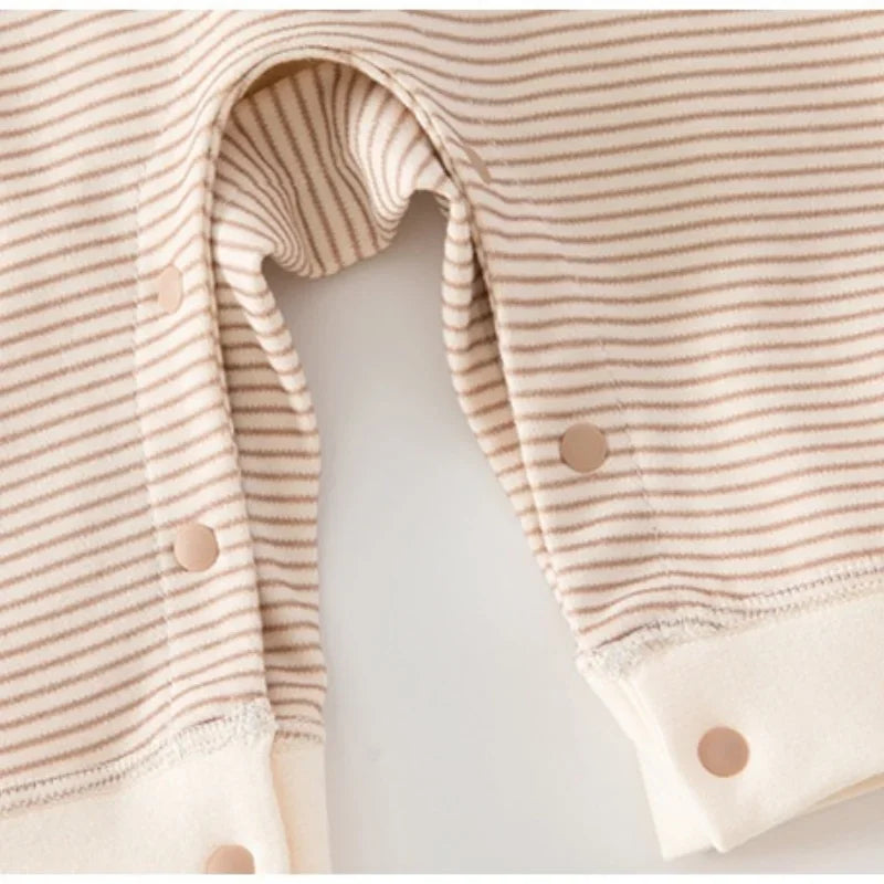 2026 Spring Cotton Newborn Jumpsuit Baby Bodysuits and One-pieces 0-24M Boys Girls Sailor Collar Stripe Boneless Soft Romper