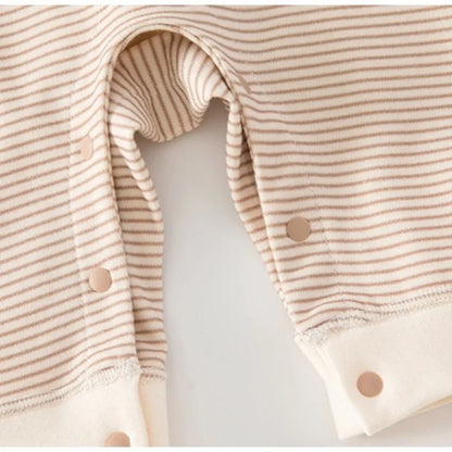 2026 Spring Cotton Newborn Jumpsuit Baby Bodysuits and One-pieces 0-24M Boys Girls Sailor Collar Stripe Boneless Soft Romper