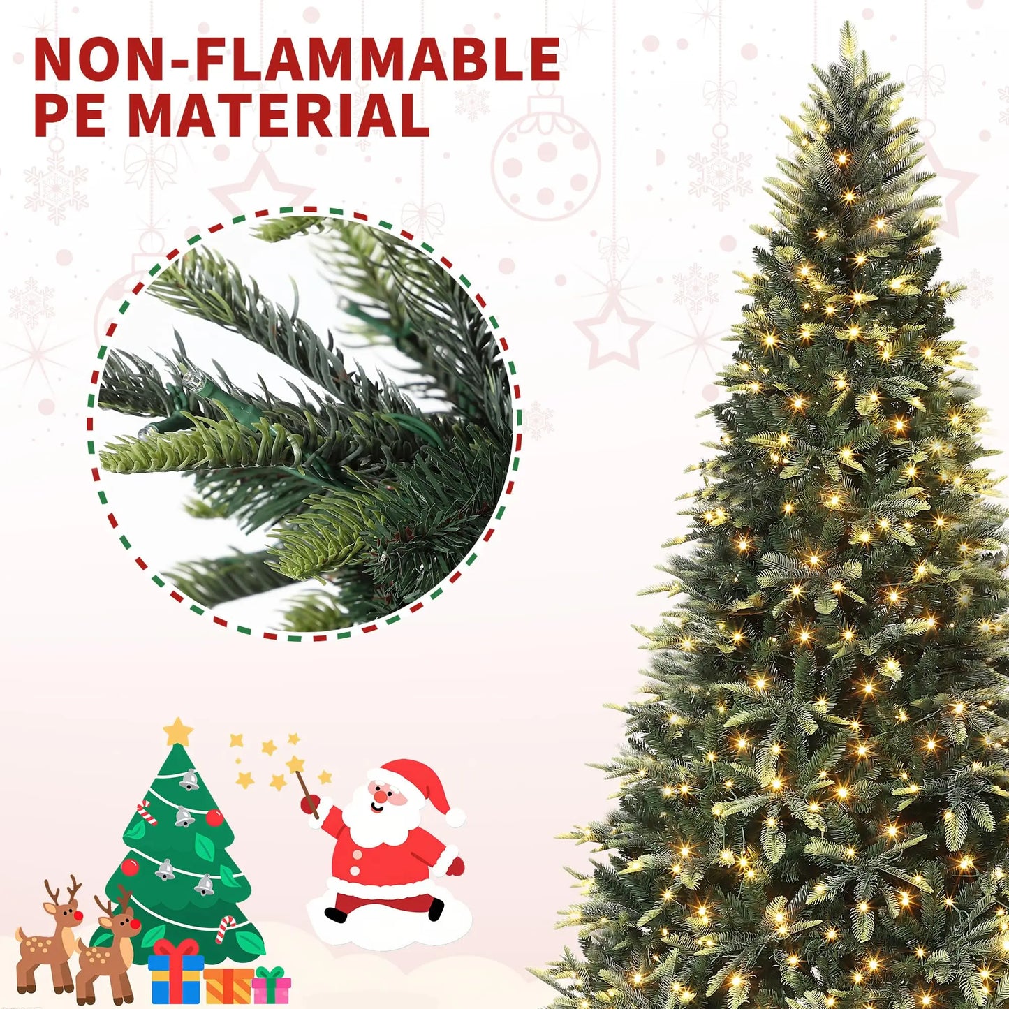 6.5ft Christmas Tree, Artificial Christmas Tree with 300 Warm White Lights, PE & PVC Xmas Tree with Thickened Branch Tips, Easy Assembly for Home Office Party, Green