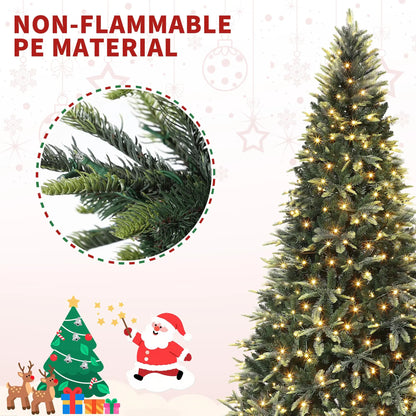 6.5ft Christmas Tree, Artificial Christmas Tree with 300 Warm White Lights, PE & PVC Xmas Tree with Thickened Branch Tips, Easy Assembly for Home Office Party, Green