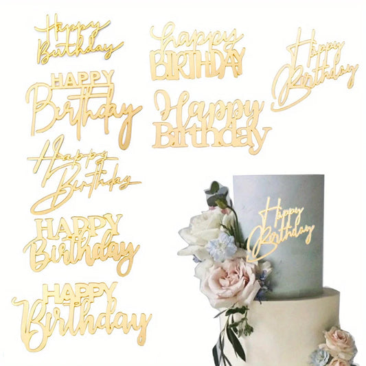 8pcs Acrylic Cake Topper Set Happy Birthday Cake Topper Side Decorations for Party Cakes