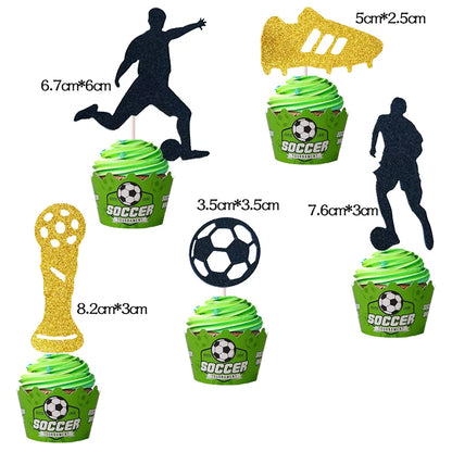 Green Football Cake Flag Topper Happy Birthday Cake Flags Soccer Birthday Sports Party Cake Baking Decor
