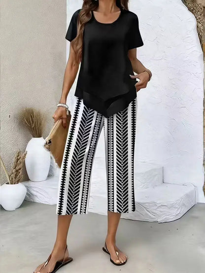 2026 New Loose And Fashionable Spring/summer Printed Top And Pants Set, Temperament Commuting Two-piece Set For Women
