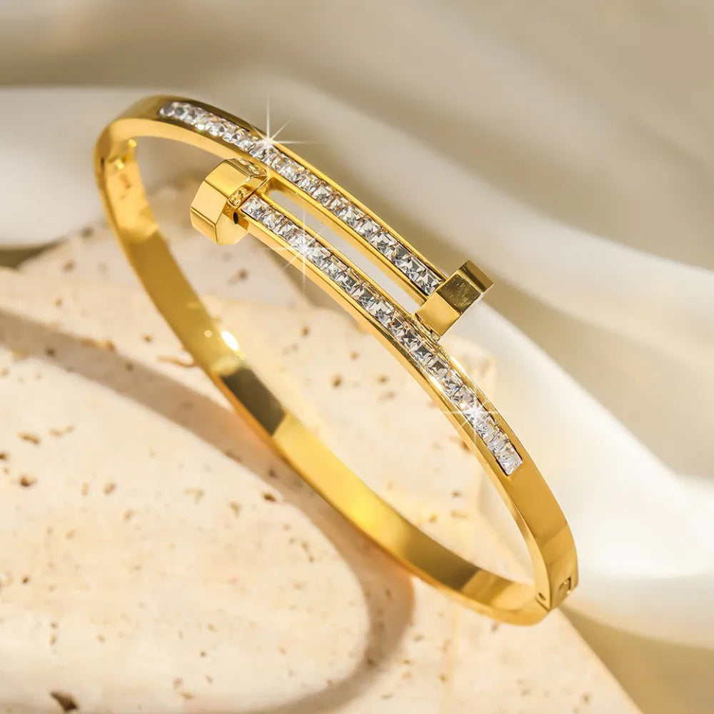 Women Gold Color Stackable Bangles Anti-Tarnish Stainless Steel Bracelets Stack Jewelry for Wedding Valentine Gift