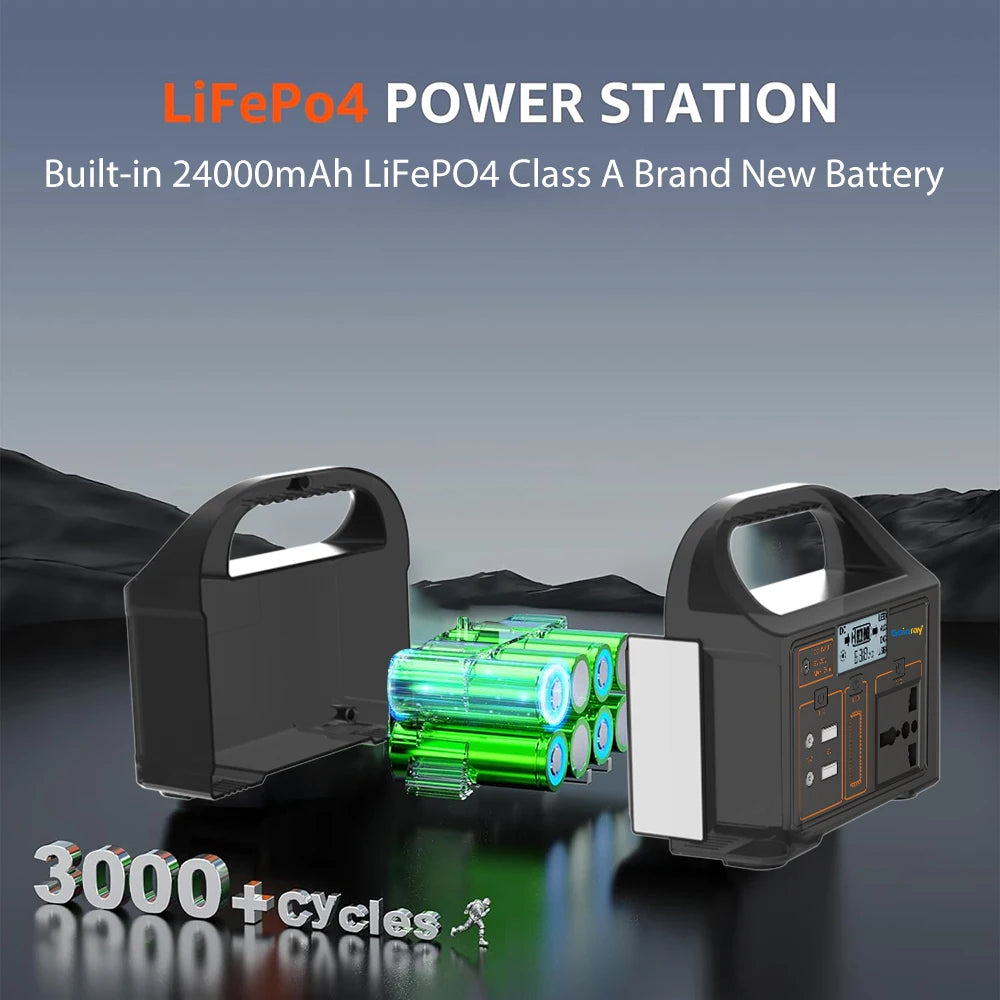 100W Portable Power Station 24000mAh LiFePO4 Charging Station Solar Generator 220V/110V Energy Storage Power Supply for Camping
