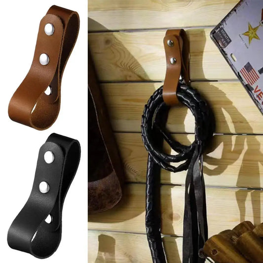 Equestrian Leather Whip Hanger Belt Loop Secure Snap Fastener Strap for Horse Riding Crops & Tack Room Organization