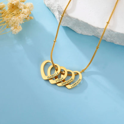 Lemegeton Customize Name Love Necklace 1-4 Heart Pendant Personalized Engraved Name Stainless Steel Jewelry Couple Family Gifts
