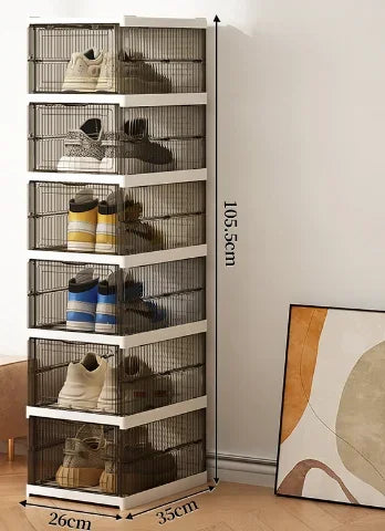 Dustproof 1/3/6 Layers Foldable Shoes Box Stackable Transparent Thickened Plastic Bins Sneaker Shoe Organizer Cabinet Organizers