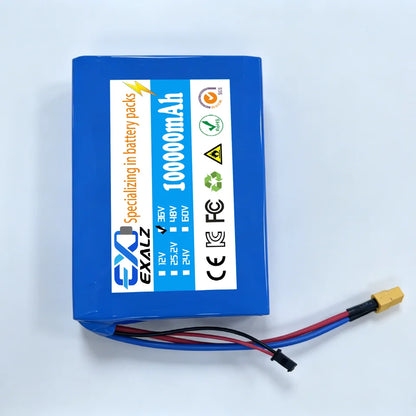36V Hoverboard Scooter Battery 10S2P 100Ah 18650 Rechargeable Lithium Pack for Skateboard Ultra Thin BMS XT60 Plug