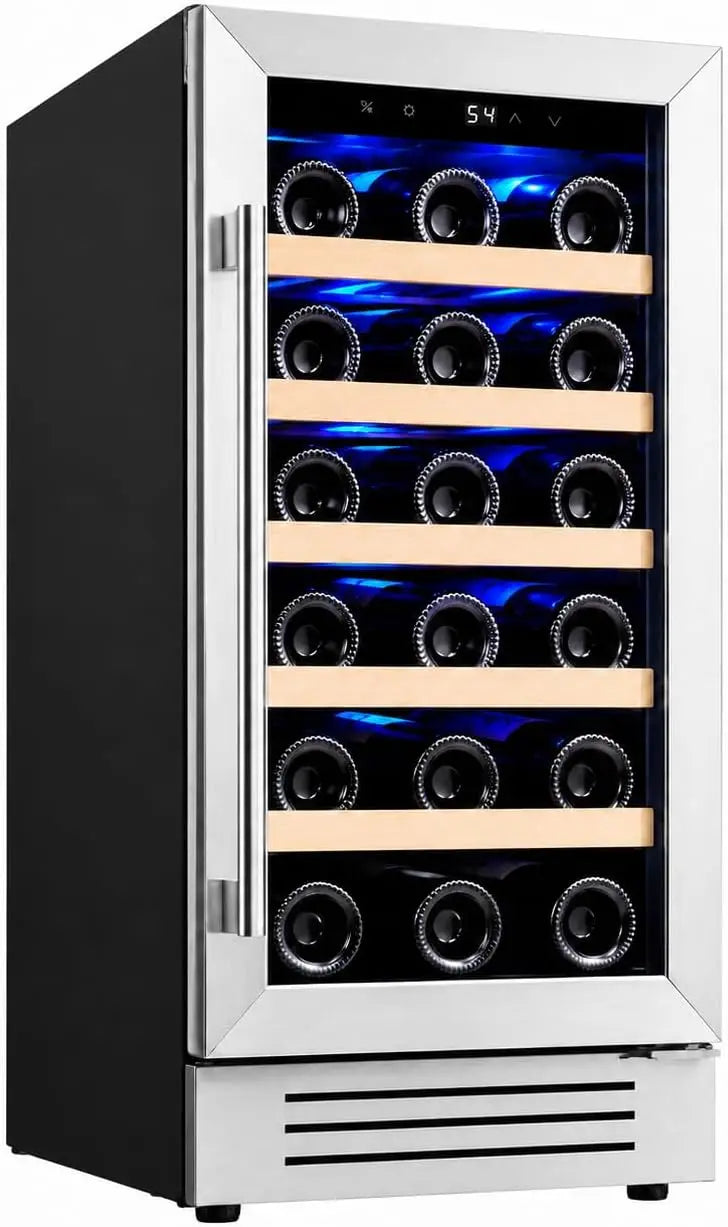 28-Bottle 24-Inch, 52-Bottle 24-Inch Wine Fridge Built-In Single-Zone Cooler | 41-64°F Digital Control, Compressor Cooling, Double-Pane Glass Door, LED Lighting, Lockable Door, Built-In or Freestanding