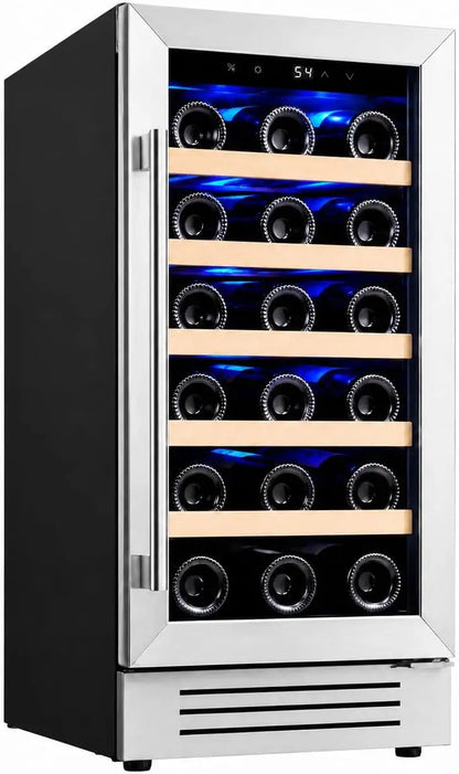 28-Bottle 24-Inch, 52-Bottle 24-Inch Wine Fridge Built-In Single-Zone Cooler | 41-64°F Digital Control, Compressor Cooling, Double-Pane Glass Door, LED Lighting, Lockable Door, Built-In or Freestanding