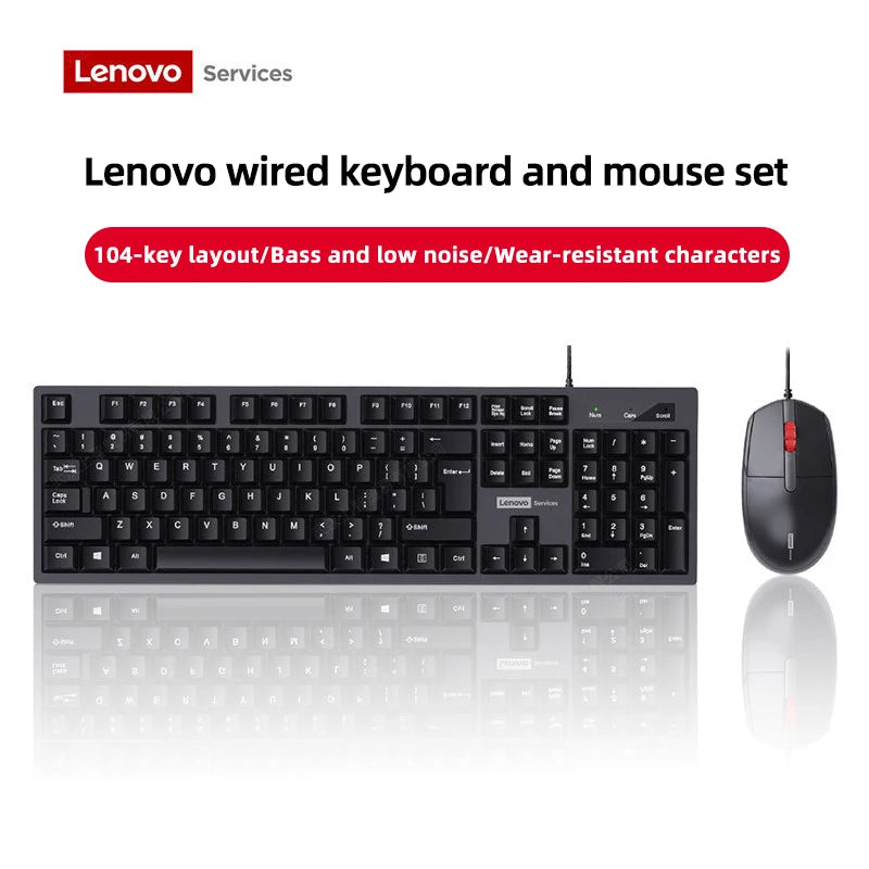 Lenovo Wired Keyboard And Mouse Set Splash-Proof for Home And Business Office Use Compatible with Desktops And Laptops 104 Keys