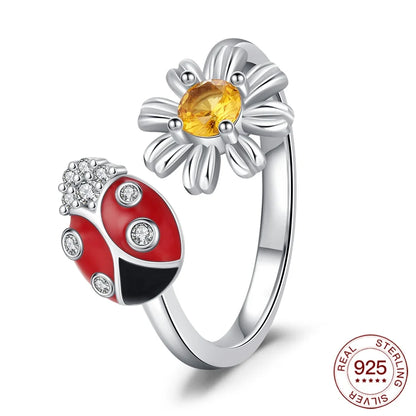 925 Sterling Silver Ring Ladybug Fashion Ring MOM Butterfly Ring
