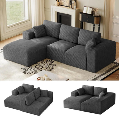 109" L-Shaped Cloud Boneless Couch Sofa with Chaise, Black, Custom