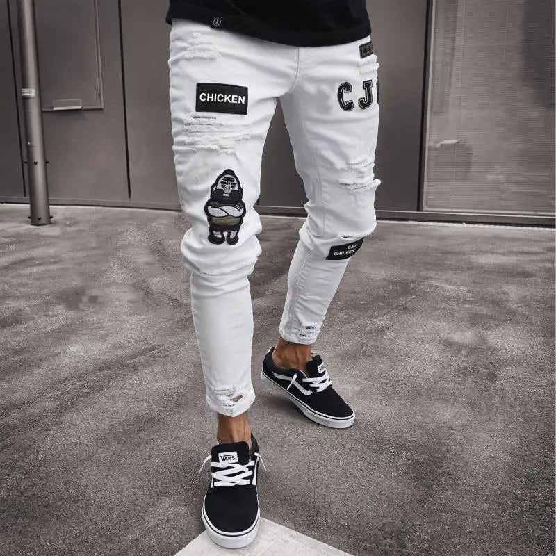 2025 New mbroidery Skinny Ripped Jeans Men Cotton Stretchy Hole Slim Fit Hip Hop Denim Pants Casual Jeans for Men Jogging Trouse