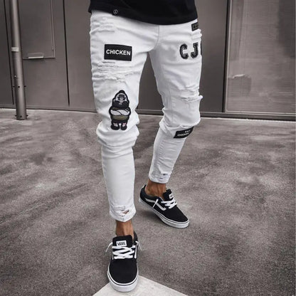 2025 New mbroidery Skinny Ripped Jeans Men Cotton Stretchy Hole Slim Fit Hip Hop Denim Pants Casual Jeans for Men Jogging Trouse