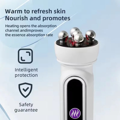 New Facial Roller Massager EMS LED Phototherapy Rotary Massage Heating Introduction For Fine Pores Reduction Fine Lines