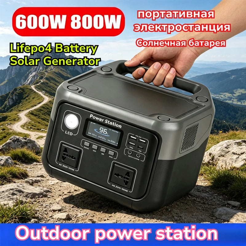 New 800W Portable Power Station 600W/800W 589WH Solar Generator Backup Power Bank for Outdoor Camping, Home Emergency, RV Travel