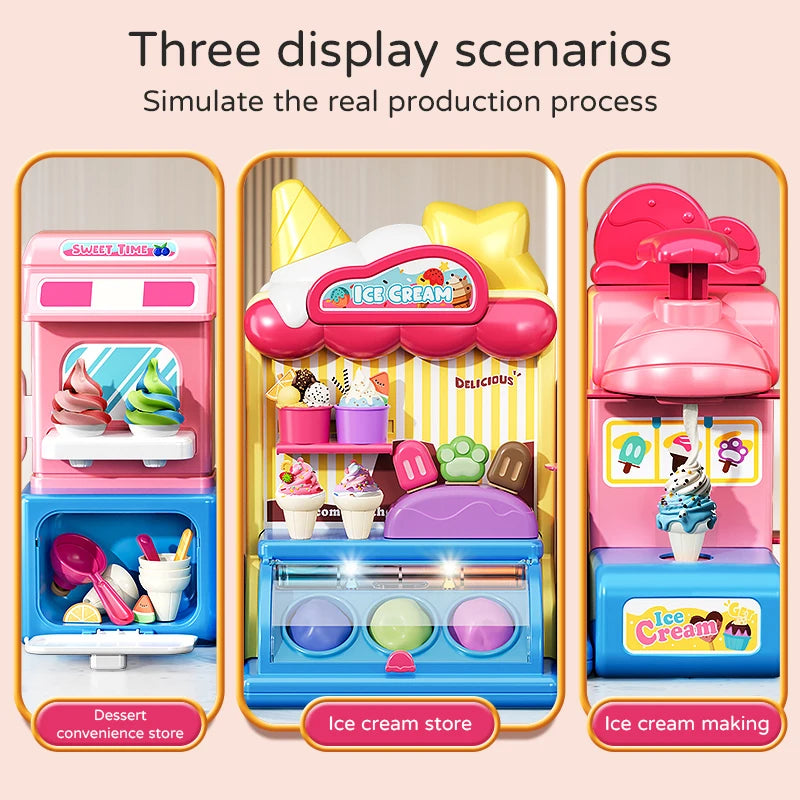 Children Ice Cream Toy for Girl Play Dough Color Machine With Music and Light Boy Toy Food Fake Kids Supermarket 3 Years Gifts