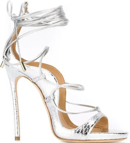 Ladies Sexy Black Gold Snakeskin Stiletto Heels Gladiator Sandals Lace-up Strappy Covered Heels Dress Pumps Python Printed Shoes