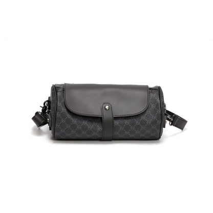 Retro Fashion Men's Crossbody Bags PU Leather Barrel-Shaped Shoulder Bag Men Crossbody Bag Flap Bucket Sling Mobile Phone Bag