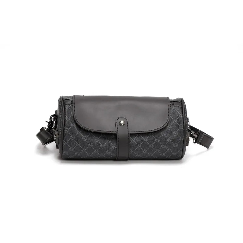 Retro Fashion Men's Crossbody Bags PU Leather Barrel-Shaped Shoulder Bag Men Crossbody Bag Flap Bucket Sling Mobile Phone Bag